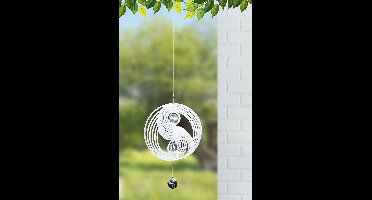 Windspinner Yin Yang RVS zwart wit -25 cm rond hoogte met koord 90 cm