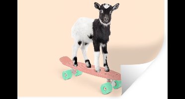 Muurstickers - Sticker Folie - Geit - Zwart - Skateboard - Wit - Dieren - 30x20 cm - Plakfolie - Muurstickers Kinderkamer - Zelfklevend Behang - Zelfklevend behangpapier - Stickerfolie