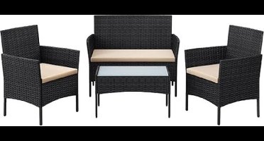 Tuinset, Balkonset, Buitentuinmeubels, meubelset, gevlochten oppervlak in PE, tafel en stoelen, voor terras, tuin, balkon - Zwart en Taupe