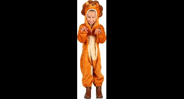Dieren Kostuum Leeuw Kinderen - Pluche - Dieren Onesie - Carnaval - Verkleedkleren Kinderen - Oranje/Bruin - Maat 128