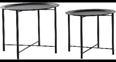 Set van 2x plantenstandaards rond metaal zwart 44/49 cm - Home Deco Plantentafels