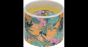 Kaars in houder met tropische bloemenprint - paasdecoratie