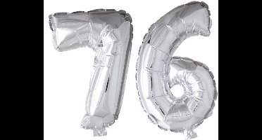 Folieballon 76 jaar zilver 86cm