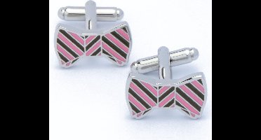 Manchetknopen - Strikje Bowtie Roze met Zwart