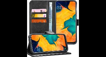 Hoesje geschikt voor Samsung Galaxy A30 - Book Case Kunstleer Pasjeshouder Zwart