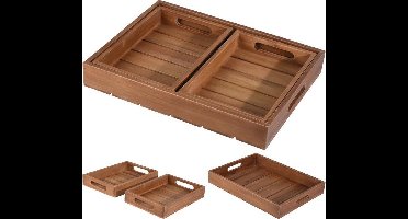 DoaBuy dienblad set van 3 teakhout 39x29 cm hout