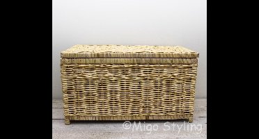 Migo Styling - Stijlvolle Opbergmand met Deksel - Naturel - Rotan - 90x50xH50 - Veelzijdig en Praktisch