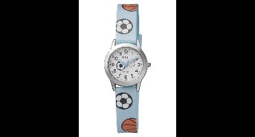 Q&Q QC29J344Y - Horloge - Analoog - Kinderen - Unisex - Plastic band - Rond - Cijfers - Metaal - Sport - Lichtblauw - Zilverkleurig - Wit