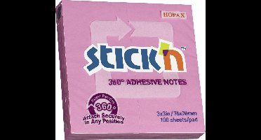 Stick'n Adhesive Notes - 360 Graden - Lijmrand - Sticky Notes - 76x76mm - Roze - 100 Memoblaadjes