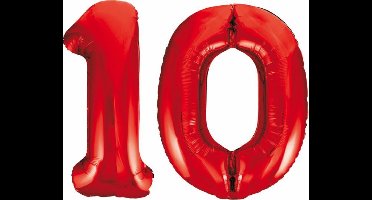 Folieballon 10 jaar rood 86cm
