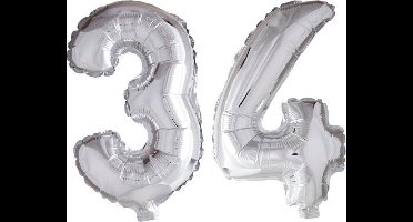 Folieballon 34 jaar zilver 41cm