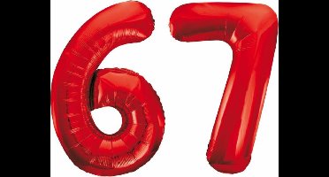 Folieballon 67 jaar rood 86cm