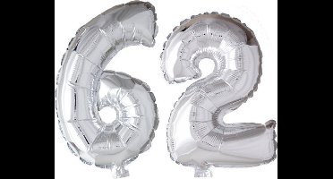 Folieballon 62 jaar zilver 41cm