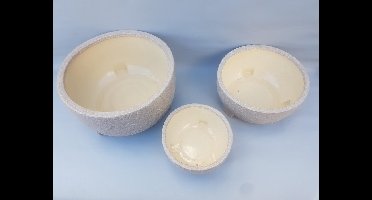 Mica Decorations Pjotr bloempot rond l.bruin set of 3, Keramiek, Grootste maat H18 x D39,5cm