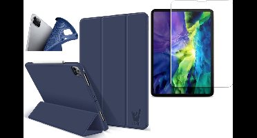 Hoes + Screenprotector geschikt voor iPad Pro 2020 11 inch - Smart Book Case Hoesje Donkerblauw