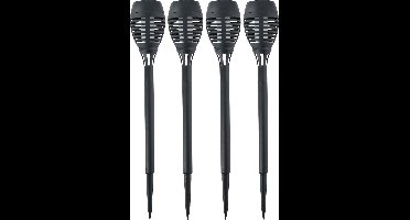 4x grundig solar tuinlamp fakkel - vlam effect - zwart - 48 cm - op steker - tuinverlichting - zonne-energie