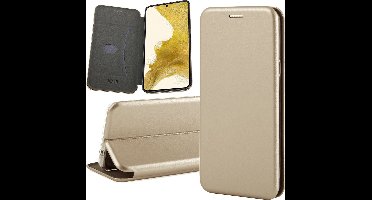Hoesje geschikt voor Samsung Galaxy S22 Plus - Book Case Kunstlederen Wallet Cover Minimalistisch Pasjeshouder Hoes Goud