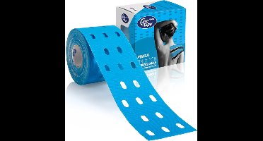 CureTape® Punch - Kinesiotape - Blauw - 5 cm x 5 m - kinesiotape met gaten - FysioTape - Tape met een uniek gatenpatroon - Werkt sterker op huid en fascie - Veel gebruikt voor pijndemping en lymfedrainage