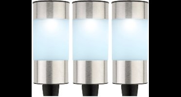 Set van 12x stuks solar tuinlamp/prikspot cilinder op zonne-energie 14 cm - koel wit - prikspots tuinverlichting