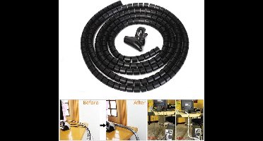 Spiraalslang - Kabelslang - Kabels opbergen - Zwart - 2M - 16MM - Kabelgeleider - Met rijgtool