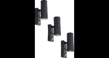 Set van 3 Blenda Wandlamp Zwart - 2700K Warm Wit - 8 watt 690 lumen - Bewegingssensor en Schemerschakelaar - IP44 Waterdicht - Up & Downlight voor buiten