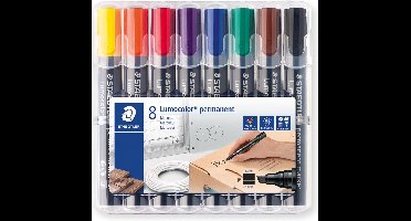 Staedtler Lumocolor 350, permanent marker, schuine punt, 2 - 5 mm, etui van 8 stuks in geassorteerde kleu 5 stuks