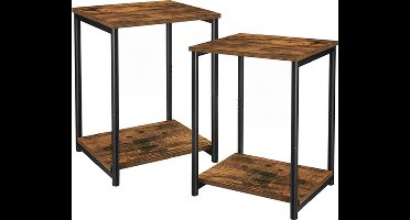 Hoppa! Bijzettafel | Nachtkastje | Set van 2 | Bruin/Zwart | Metaal | 40x30x50 cm (H x B x D)
