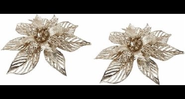 8x Kerstboomversiering bloem op clip gouden kerstster 23 cm - kerstfiguren - gouden kerstversieringen