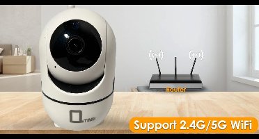 Q-time® Premium 1080P Draadloze Mini IP Camera WiFi Babyfoon (honden huisdier-camera) Indoor 2.4Ghz & 5Ghz Wifi Beveiligings Camera 2-Weg Audio Met Instelbare Bewegingsdetectie Ondersteund Amazon Echo Alexa Google Home Assistant.