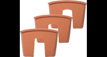3x stuks balkon railing opzet plantenbakken/bloembakken kunststof 58 x 28 x 20 cm terra cotta kleur voor buiten