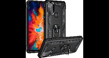 Hoesje geschikt voor Moto G71 hoes Hybrid Armor Anti-Shock hoesje Zwart - Hoesje geschikt voor Moto G71 Hoesje kickstand Ring houder cover TPU backcover hoesje