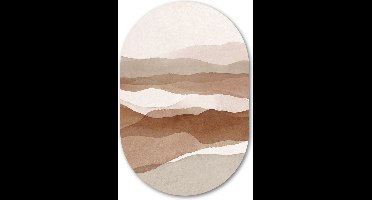 Muurovaal Abstract Dunes - WallCatcher | Geborsteld Aluminium 60x90 cm | Ovalen schilderij | Wandovaal Natuurlijke kleurentint