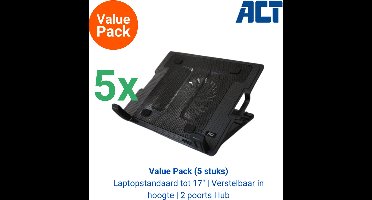 Value Pack: 5x AC8110 Laptopstandaard | tot 17"| Verstelbaar in hoogte | 2 poorts Hub | Zwart