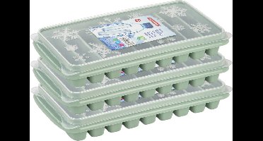 Plasticforte ijsblokjes tray - 3x stuks - mintgroen - kunststof - 26 x 13 x 4 cm - flessenhals ijsstaafjes - 9 vakjes
