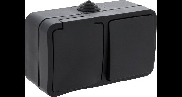 Q-LINK - Wandcontactdoos - Opbouw - 1-voudig Stopcontact - 1-voudig Wisselschakelaar - Spatwaterdicht IP54 - Randaarde - Kinderbeveiliging - Mat Zwart