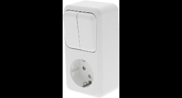 Q-LINK - Wandcontactdoos - Opbouw - 1-voudig Stopcontact - 2-voudig Serieschakelaar - Randaarde - Kinderbeveiliging - Polarwit