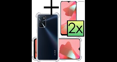 Hoesje - Met Screenprotector - 2 Stuks - Geschikt voor OPPO A16 - Sterk & Shockproof - Siliconen Case - Back Cover - Telefoon Hoes - Shock Proof - Transparant