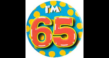Verjaardags button/speld I am 65 - 65e verjaardag - kledingdecoratie - verjaardag / feestkleding