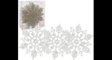 Decoris Kersthangers - 24x stuks - sneeuwvlokken - 12ST - wit - 10 cm