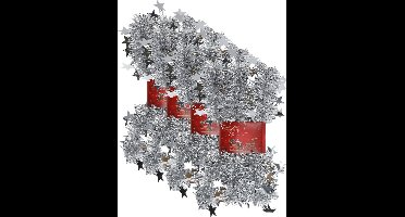 4x stuks lametta kerstslingers met sterretjes zilver 200 x 6,5 cm - kerstslingers/kerst guirlandes