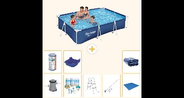 Bestway Rechthoekig Steel Pro Zwembad - 300 x 201 x 66 cm - Blauw - Inclusief Pomp - Onderhoudspakket - Ladder - Schoonmaakset - Grondzeil - Filter - Voetenbad - Solarzeil - 9-delig