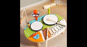 6-in-1 educatief percussiespeelgoed voor kinderen — houten drumstel, xylofoon, windgong, muziekset voor peuters, zintuiglijk speelgoed — Montessori-muziekinstrumenten — geschikt als cadeau voor kinderen vanaf 1 jaar