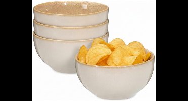 Excellent Houseware Snackschaaltjes Kenji - set van 4x - beige - 14 x 7 cm - keramiek - chips / nootjes - 580 ml
