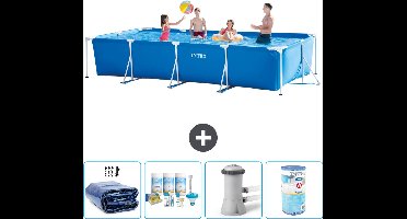 Intex Rechthoekig Frame Zwembad - 450 x 220 x 84 cm - Blauw - Inclusief Solarzeil - Onderhoudspakket - Zwembadfilterpomp - Filter - 5-delig