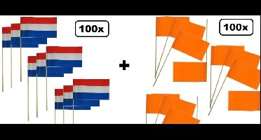 200x Vlaggetje op stok Hollands assortie - vlag nederland holland EK WK sport koning thema feest carnaval optocht