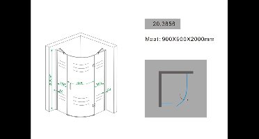 Douchecabine Nano Rond Rechts 900x900x2000