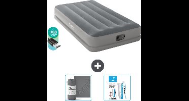 Intex Luchtbed - 1-Persoons - 99 x 191 x 30 cm - Grijs - Inclusief pomp - Hoeslaken en Reparatieset