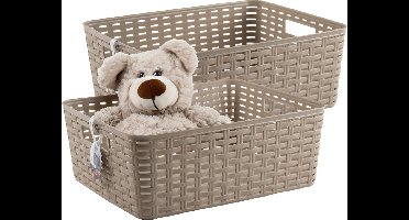 Plasticforte Opbergmand - 4x - Kastmand - rotan kunststof - beige - 12 Liter - 30 x 37 x 13 cm