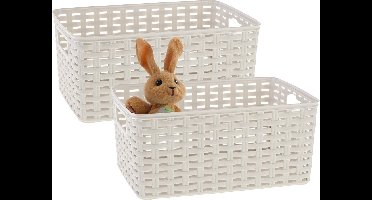 Plasticforte Opbergmand - 2x - Kastmand - rotan kunststof - creme wit - 6 Liter - 19 x 29 x 13 cm