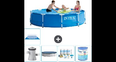 Intex Rond Frame Zwembad - 305 x 76 cm - Blauw - Inclusief Pomp Afdekzeil - Onderhoudspakket - Filter - Grondzeil